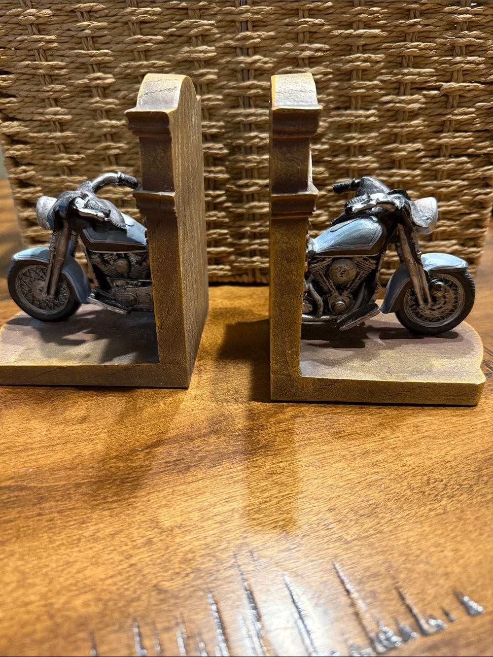 Motorcycle Bookends - Vintage Silver & Gold Accent